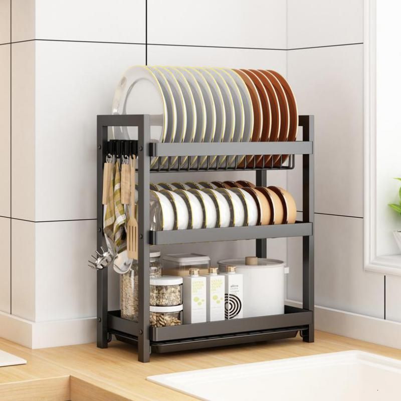 Kitchen Dish Drying Rack, Tableware And Seasoning Rack, 3-tier