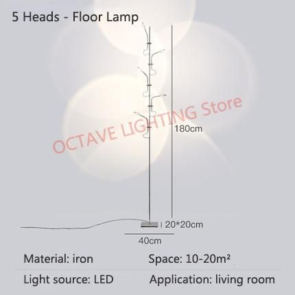 5 têtes - lampe de sol lumière chaude (3000k)