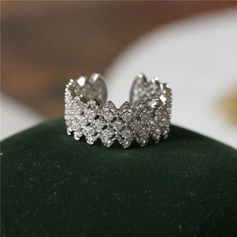 Полное бриллиантное серебряное кольцо (регулируемое o