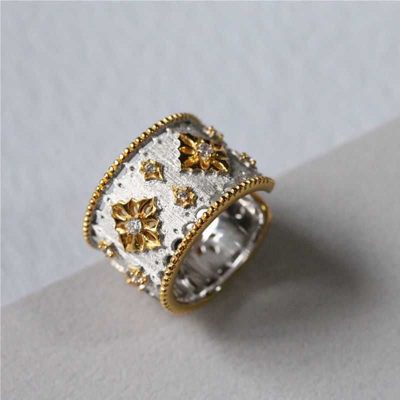 Silver + Gold Flower Ring (adjustable