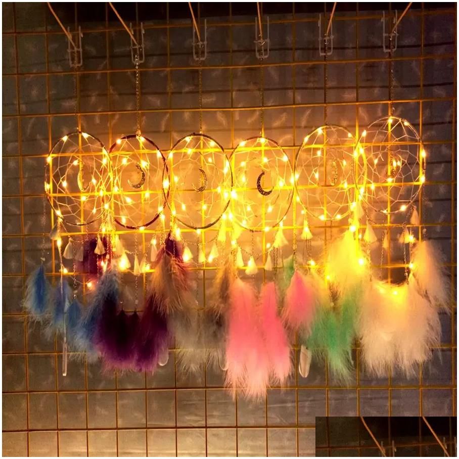 christmas decorations dream catcher wind chimes 6 colors led feather wall hanging ornament dreamcatcher bedroom christmas decoration