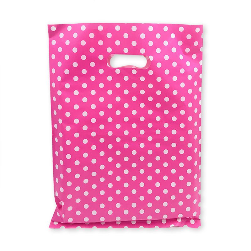 Wholesale 50pcs/bag White Round Dots Pink Plastic Bags 25x35cm Shopping  Jewelry Packaging Bags Plastic Gift Bag With Handle