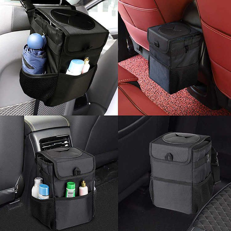 Small Car Garbage Bag Waterproof Magnetic Adsorption Car Trash Can Back  Seat Hanging Leather Storage Pocket Car Accessories - AliExpress