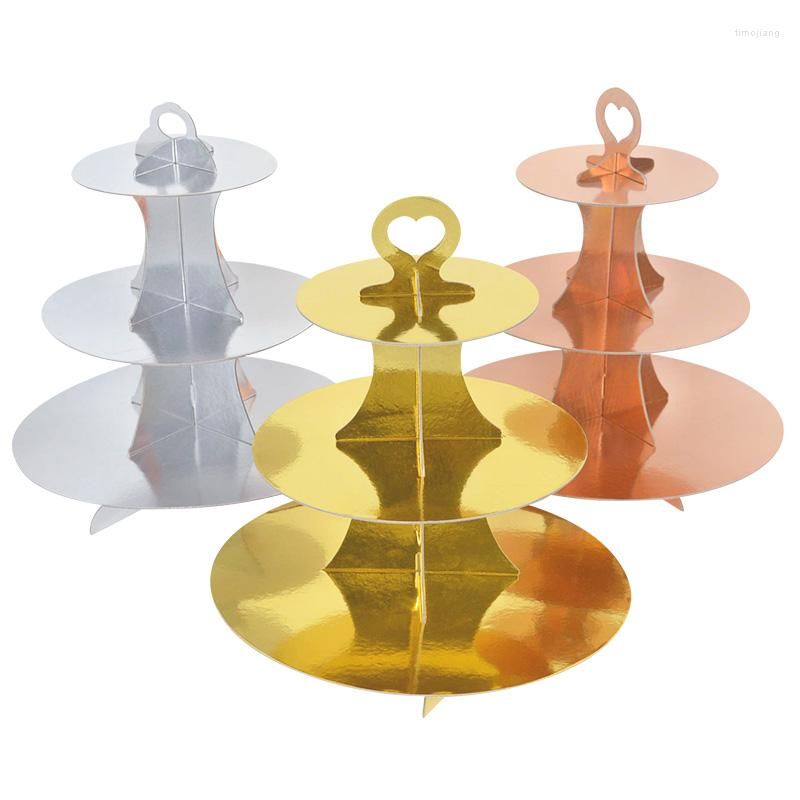 Bakeware Tools 3 Layer Paper Cake Stand Birthday Bronzing Round Foldable DIY Cupcake Dessert