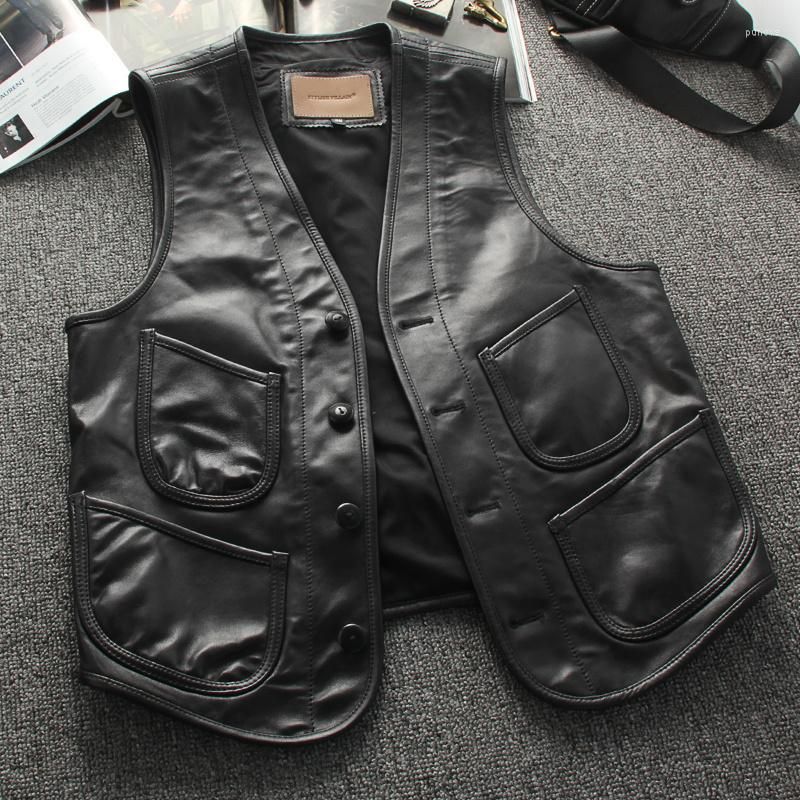 Mens Sleeveless Genuine Sheep Leather Gilet Vest Waistcoat Puffer Jacket 5  Color