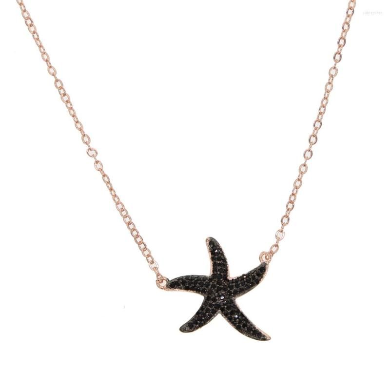 Collier avec pendentif étoile de mer noire en or rose de 41 cm avec chaîne de 5 cm et bijoux d'été gratuits sur le thème de la plage_voghion.com
