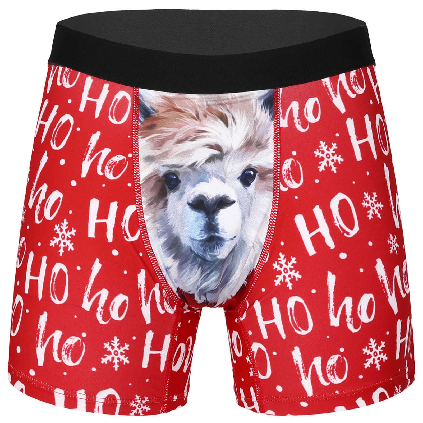 Sexy Set Men Cartoon 3D Printed Funny Christmas Underwear Stretchy