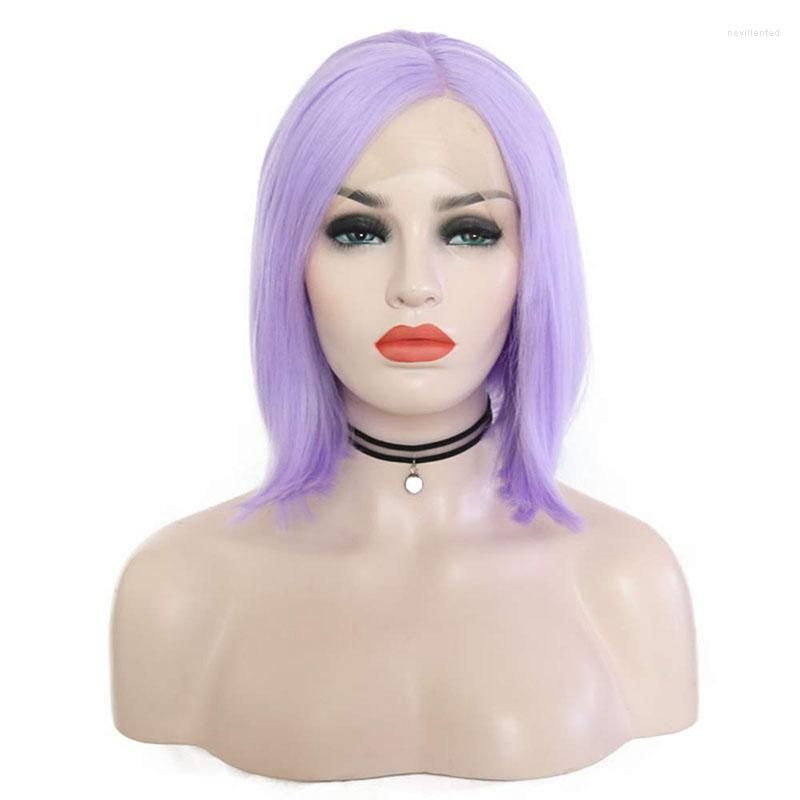 Synthetic Wigs RONGDUOYI Short Bob Lace Front For Women Purple Side Part  Cosplay Hair Style Girls Glueless Half HandTied Wig