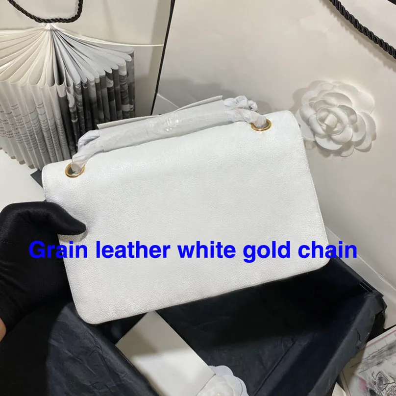 Grain leather white gold chain