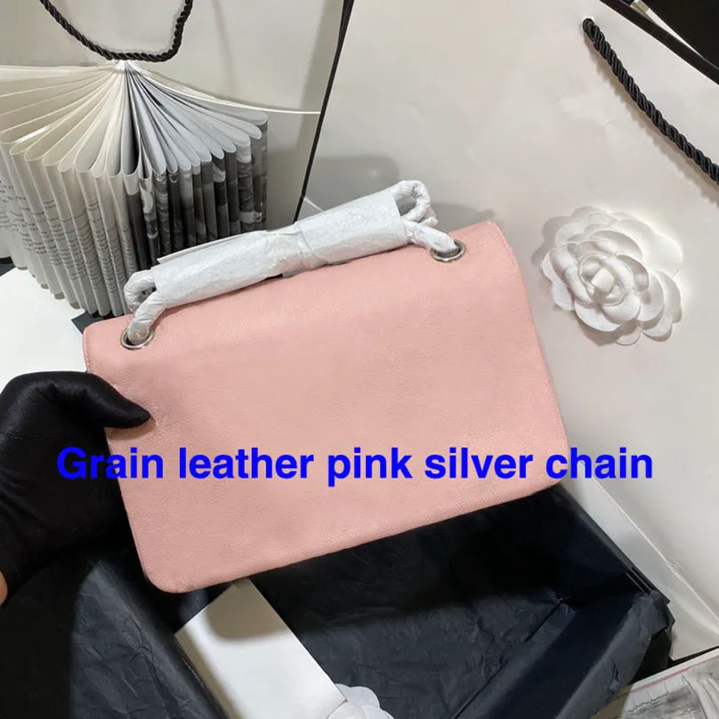 Grain leather pink silver chain