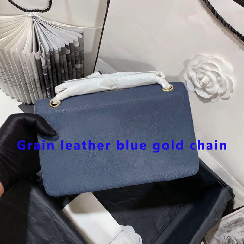 Grain leather blue gold chain