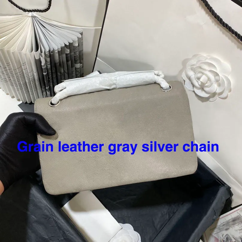 Grain leather gray silver chain