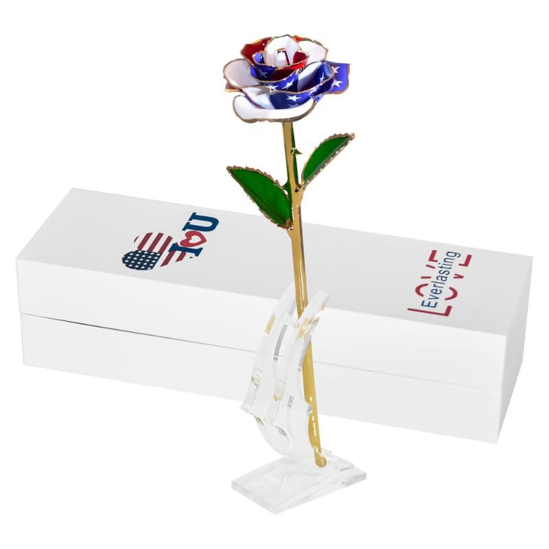 US Flag Rose W Stand