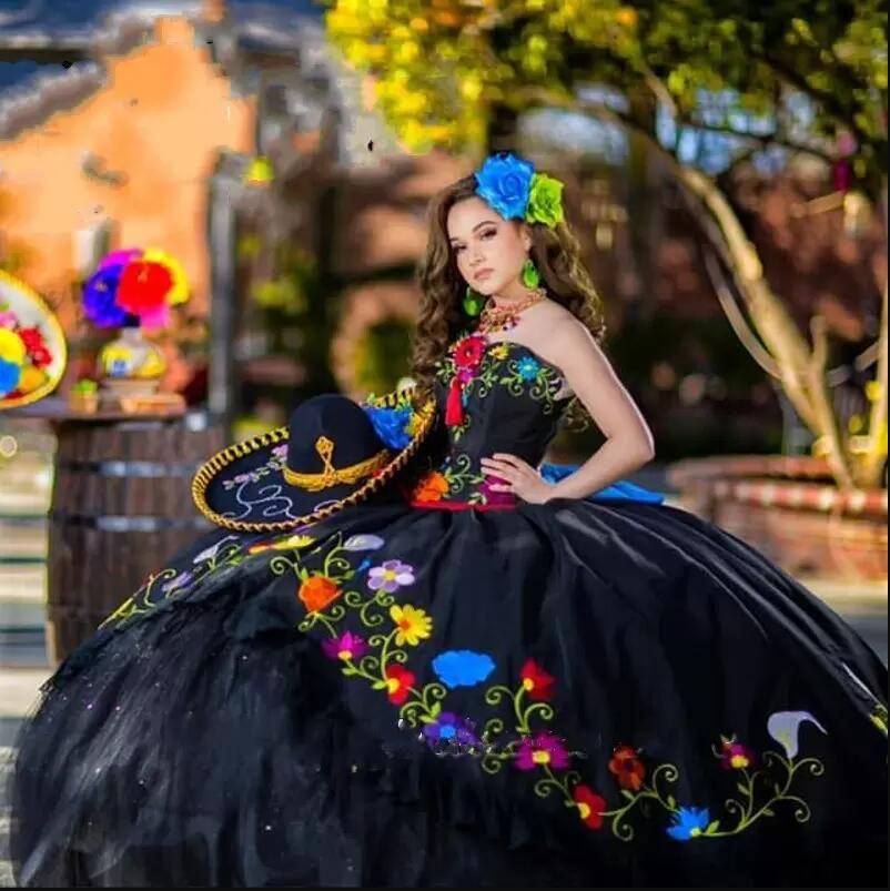 Vestidos De Quinceañera Estilo Mexicano Charro 2023 Flores Bordadas Capas Encaje Satén Vestidos De Graduación Para Xv De 200,65 € | DHgate