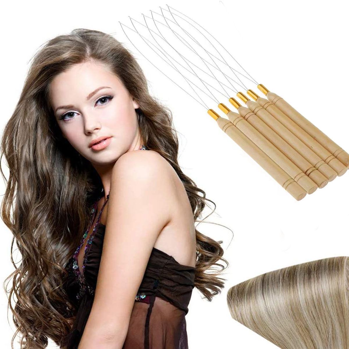 Wooden Handle Pulling Loop Needle Hair Extensions Tools From