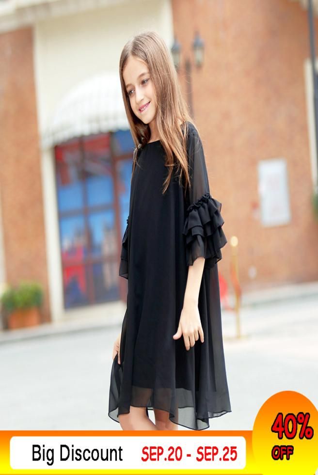 Vestido de chicas grandes 10 12 años de vestir de chifón de verano Vestido negro de Vestido de chicas grandes 10 12 años de vestir de chifón de verano Vestido negro de