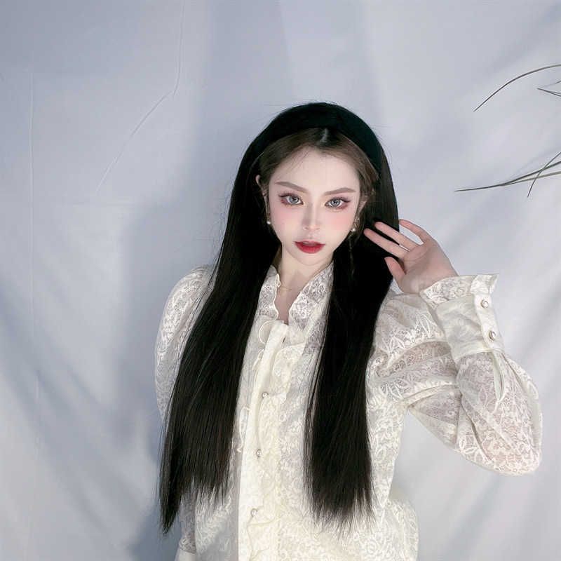 Women's Hair Wigs Lace Synthetic Batch Goods Lazy Man Band Wig Women Half Straight Korean Fashion Network Red Black Long Hair Cap Women's Hair Wigs Lace Synthetic Batch Goods Lazy Man Band Wig Women Half Straight Korean Fashion Network Red Black Long Hair Cap