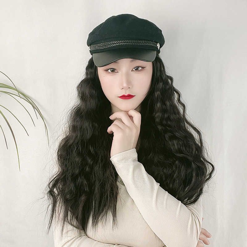 Women's Hair Wigs Lace Synthetic Navy Hat Wig Integrated Black Corn Perm Head Cover Tiktok Live Broadcast Women's Long Curly Hair Women's Hair Wigs Lace Synthetic Navy Hat Wig Integrated Black Corn Perm Head Cover Tiktok Live Broadcast Women's Long Curly Hair