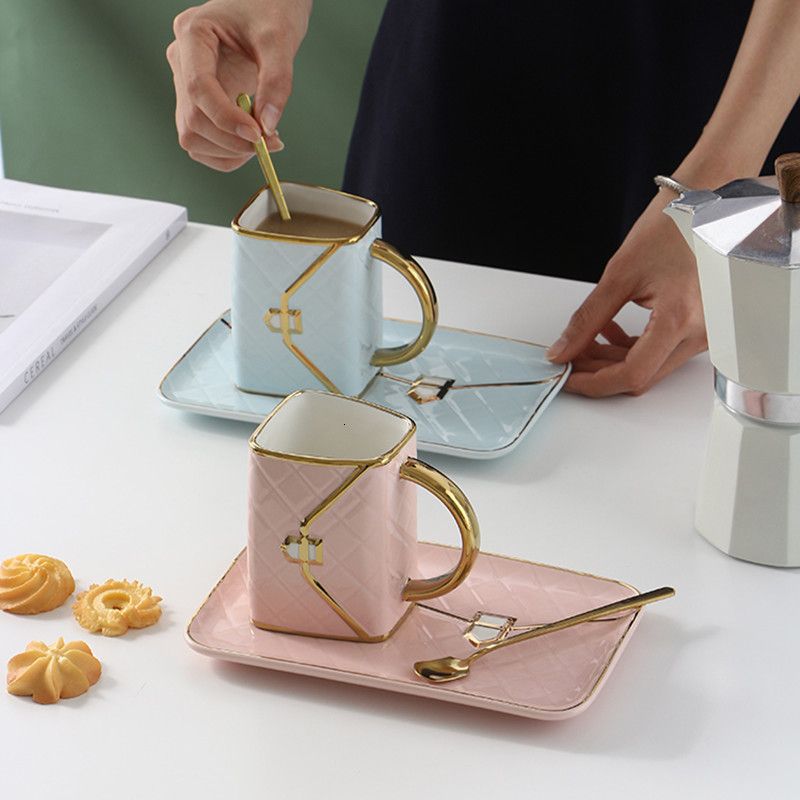 Handbag-Shaped Creative Ceramic Mug With Porcelain Tray & Spoon