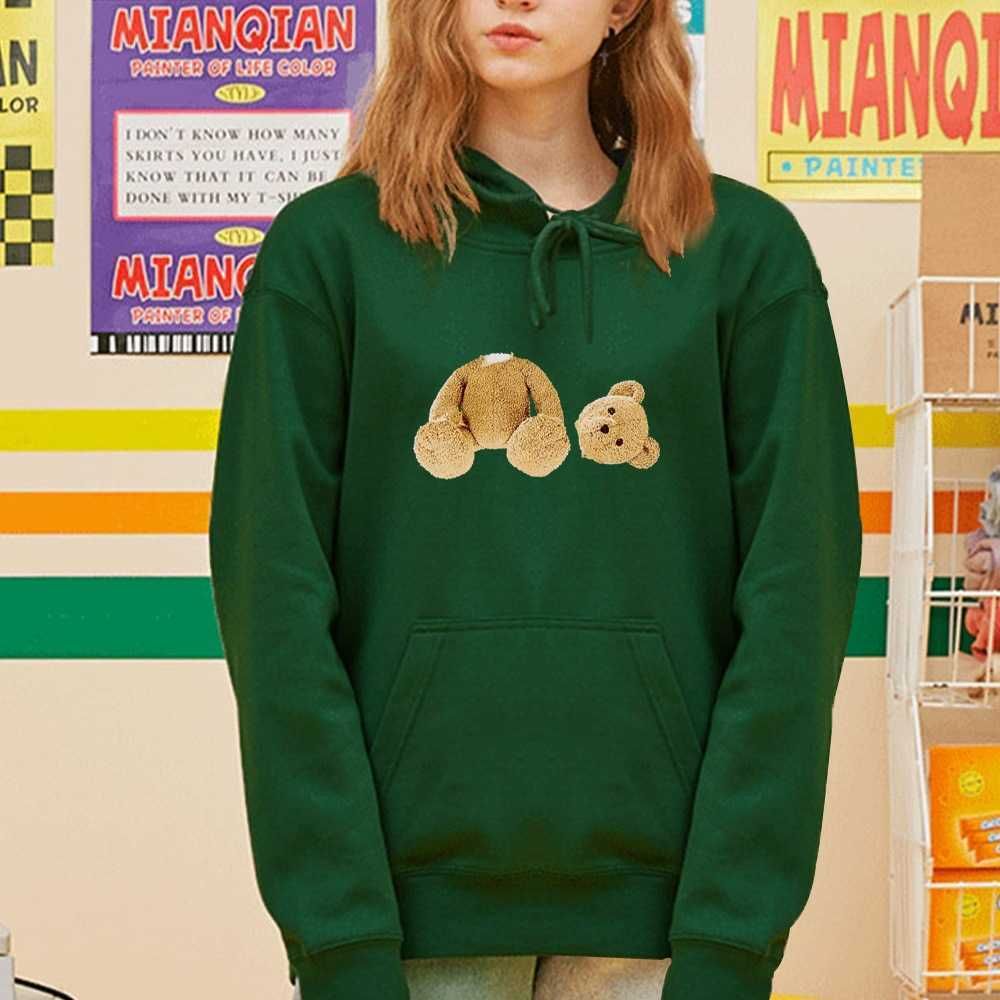hooded sweater # cute bear dark green