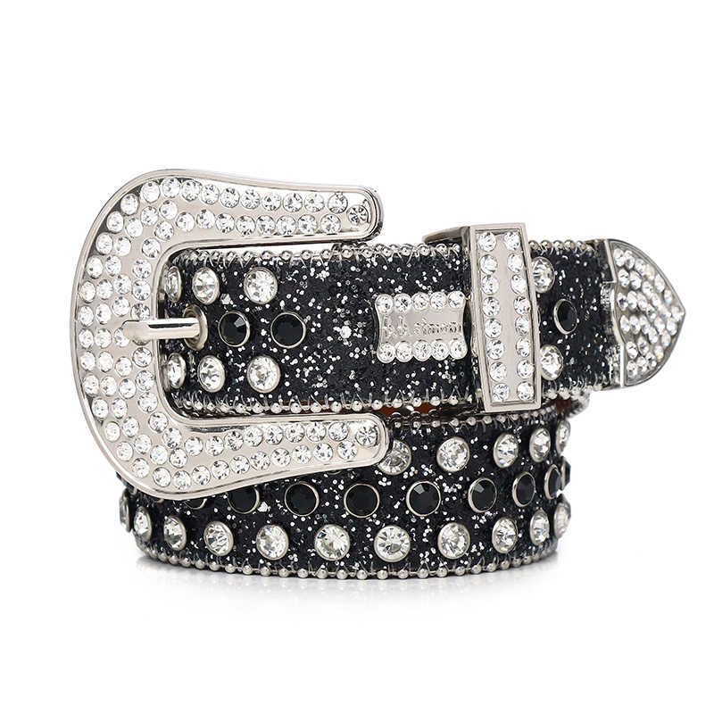 Designer BB Simon Belt For Men And Women Shiny Flower Buckle With Diamond Rhinestone Accents