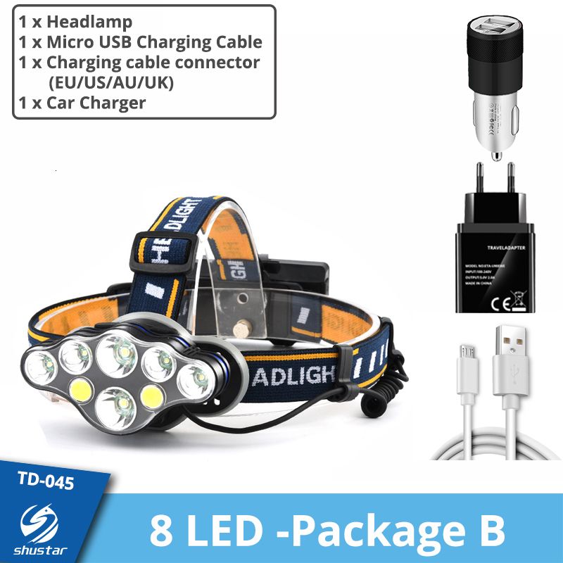 8led-package b-with 18650 Battery