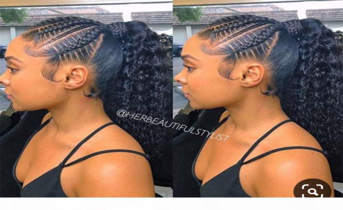 Jet black ponytail hairstyle for black women clip in braid weave human hair  drawstring ponytail 140g 120g