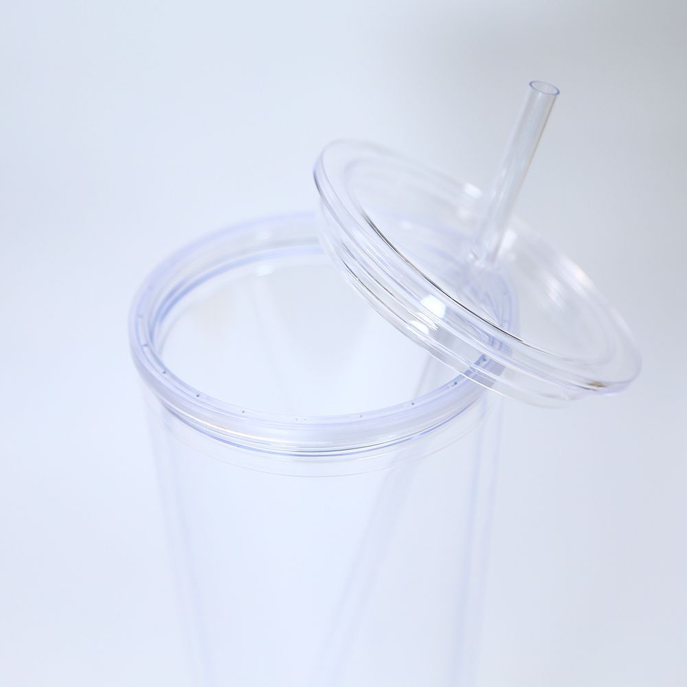24oz Double Walled Snow Globe Acrylic Tumblers With Flat Lid Straw