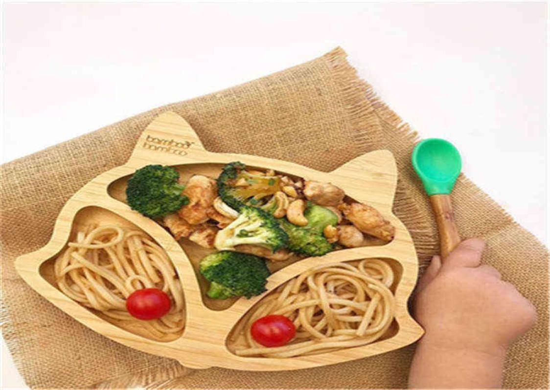 Baby Bowl de madera Comida plato plato dibujos animados niños alimentando con tazón juego de cucharas Baby Bowl de madera Comida plato plato dibujos animados niños alimentando con tazón juego de cucharas