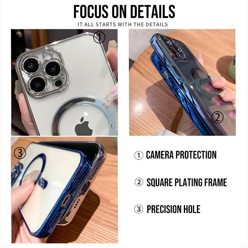 iPhone 15 Pro Max 13 14 MINI 11 MAGSOGE PLATING透明ケース互換性のあるワイヤレス充電器iPhone 15ケース