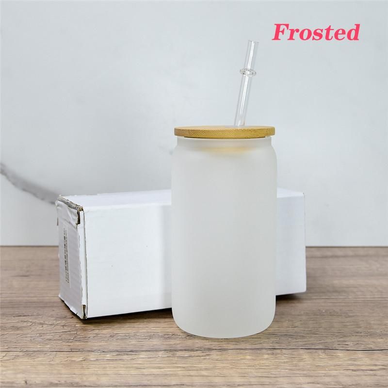 16oz frosted With Bamboo Lid and Straw