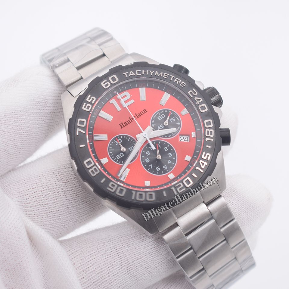 Silver case steel strap (red)