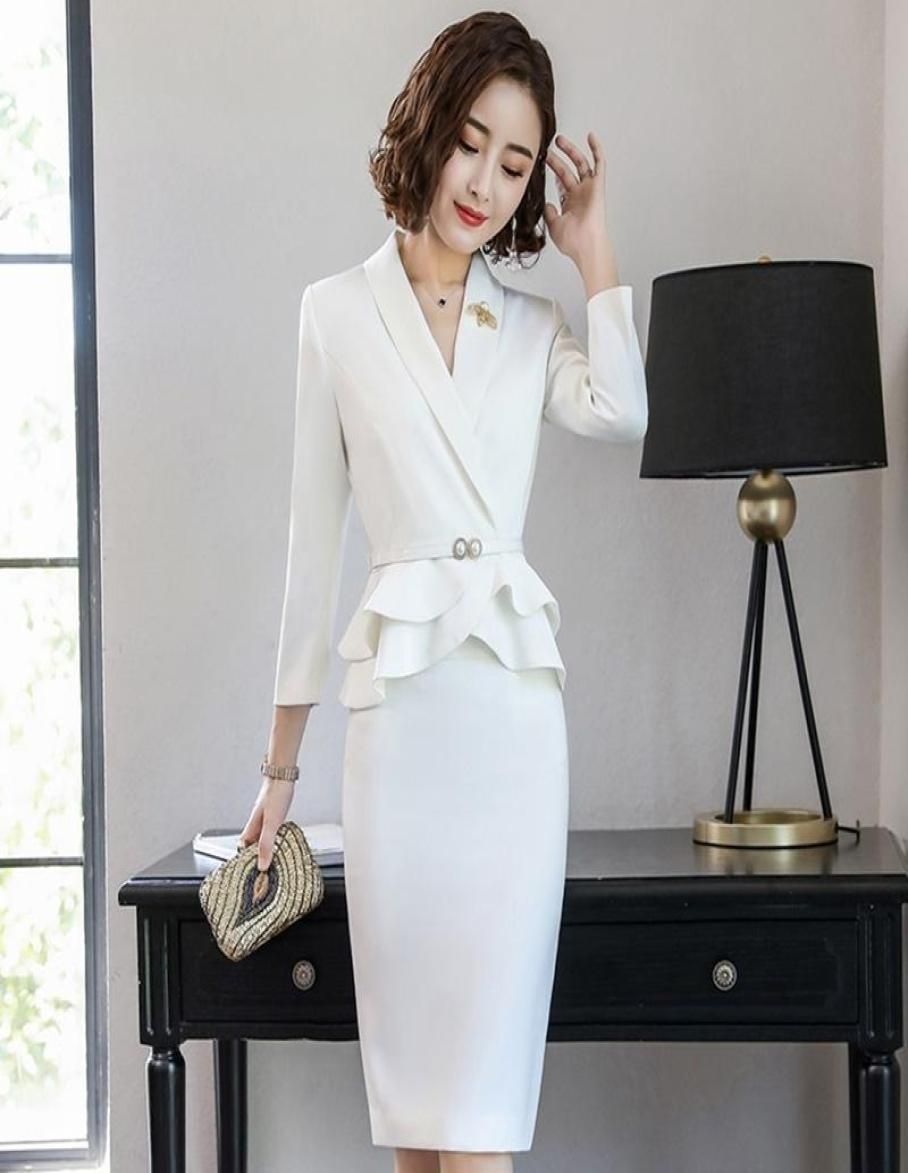 Suits Entrevista De Vestimenta De Dos Piezas Trajes Elegantes Blazer Blancos Traje De Falda Mujer 2022 Diseños De Uniformes De Oficina Negocio 4231 De 77,96 € | DHgate