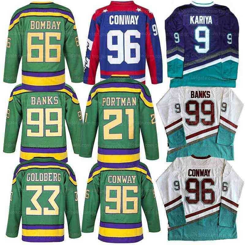  Mighty Ducks Jersey #96 Charlie Conway #99 Adam Banks #33 Greg  Goldberg #66 Gordon Bombay Movie Hockey Jersey White Green (33 Green,  Small) : Clothing, Shoes & Jewelry