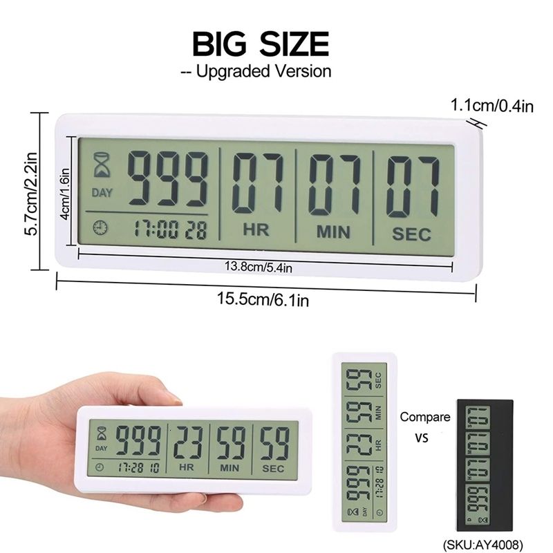 Big Digital Countdown Days Timer Clock - 999 Days Count Down Clock Timer  for Graduation Lab Kitchen (Black)