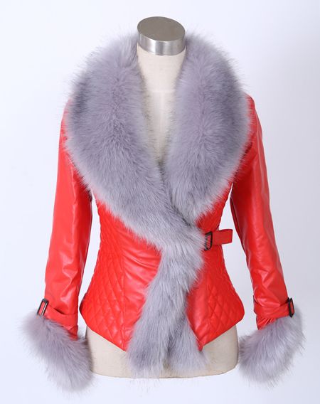 Red PU Grey Fur