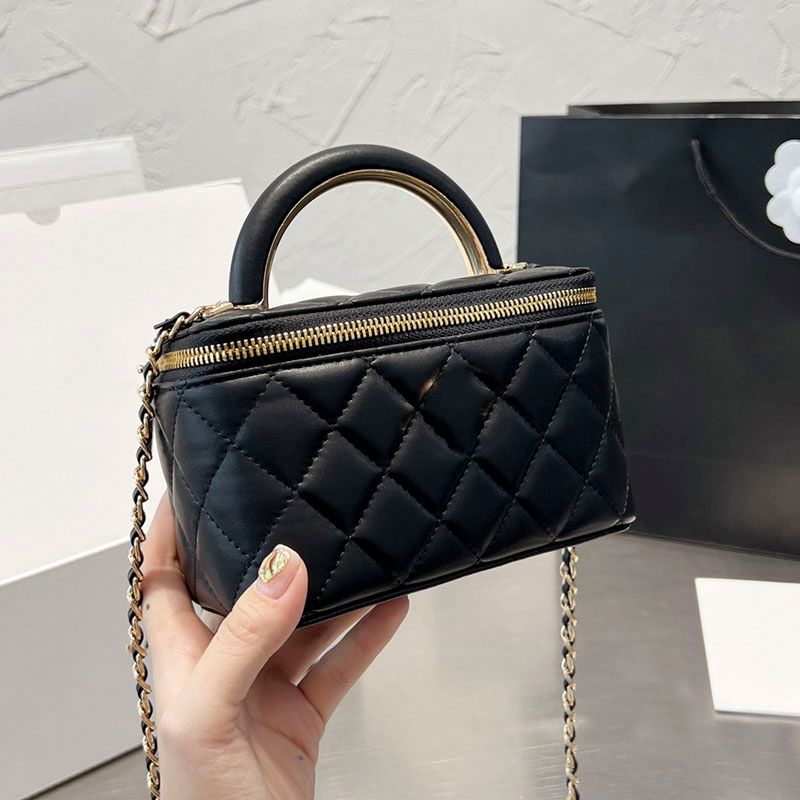 Chanel Gold Quilted Metal & Black Lambskin Mini Vanity Bag