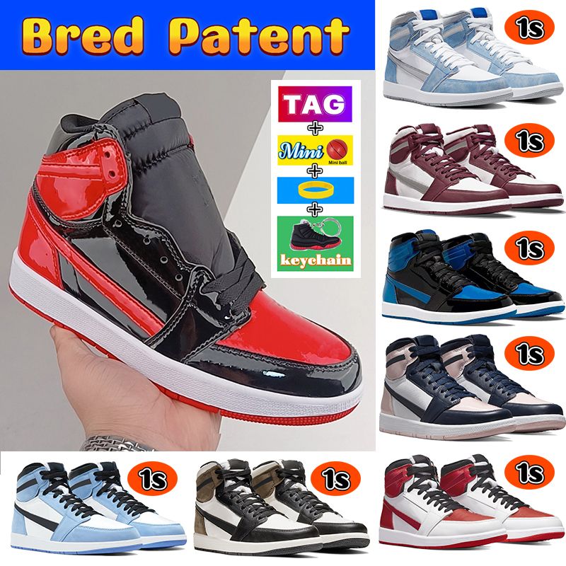 Designer 1 High OG 1s Mens Basketball Shoes Jumpman Patent Bred Taxi