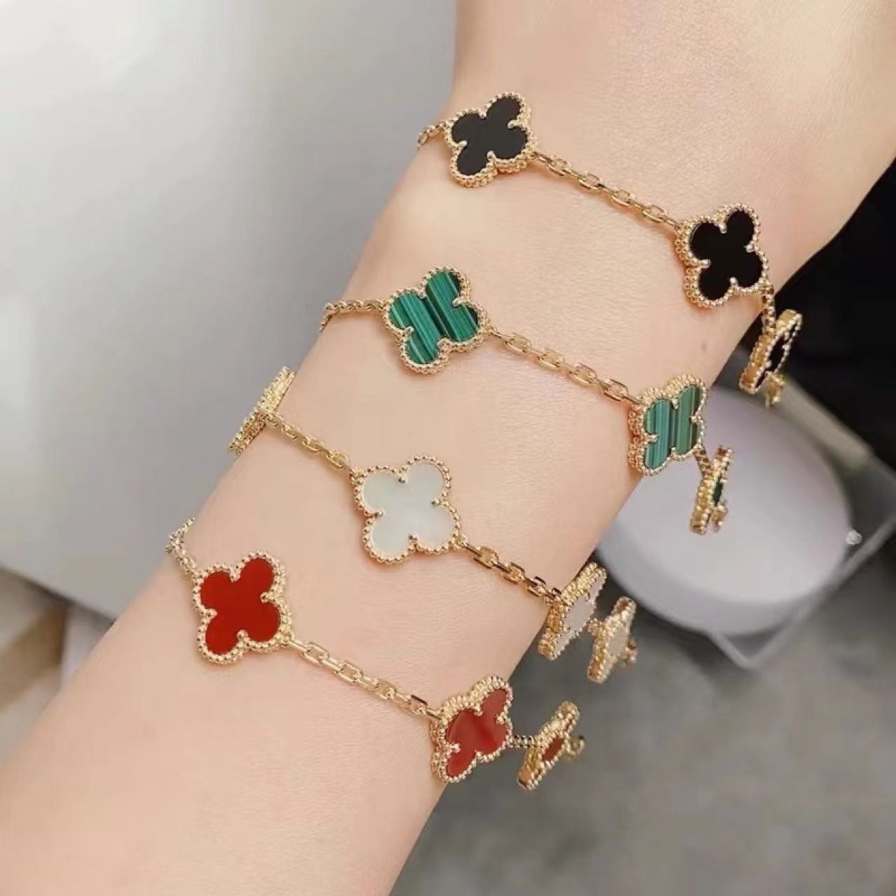 18k Gold Five-Flower Bracelet with Four-Leaf Clover Design for Women's  Fashion