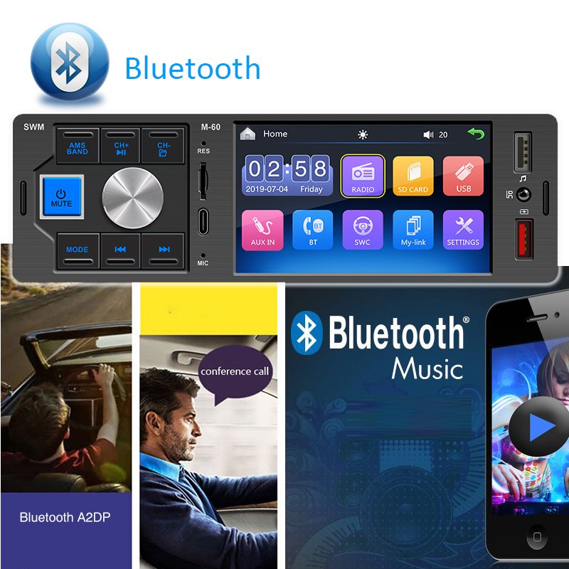 Touch Screen Car Radio 1 Din Bluetooth Music Handsfree Mp5 Player