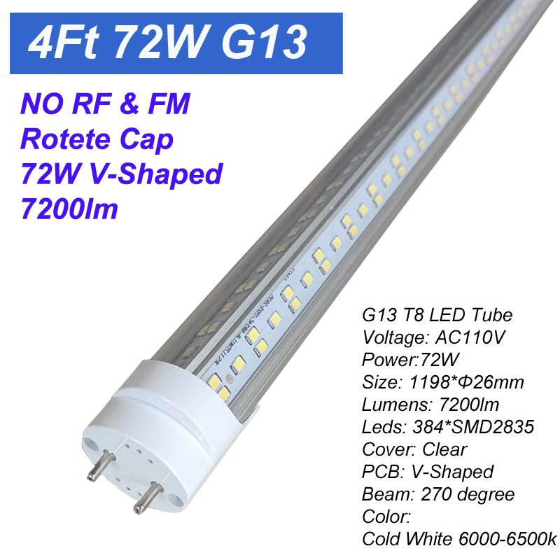 4FT 72W G13 Tube couvercle transparent