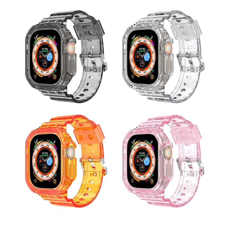 Clear Band + Case for Apple Watch Series 9 8 7 6 SE 5 49mm 45mm 44mm 42mm  41mm Transparent for iwatch 3 38mm 40mm Plastic Strap