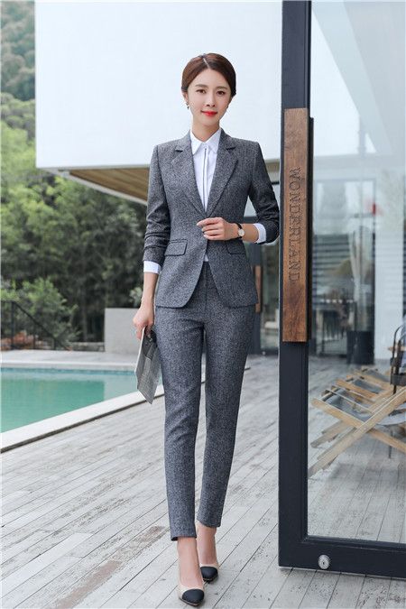 grey pant suit