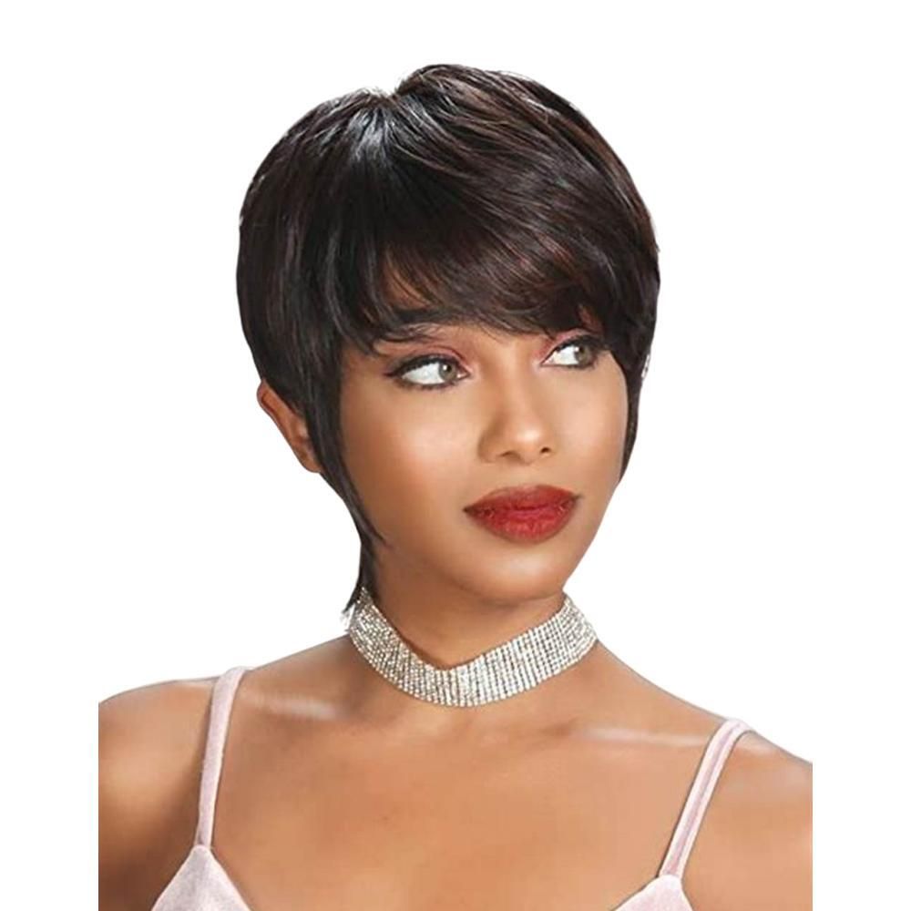 None Lace front Straight Human hair wigs Pixie Cut short with african  hairstyle brazilian girl wig for black women