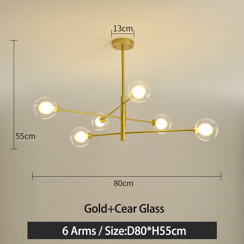 6 Arms Gold Clear China Warm white bulb