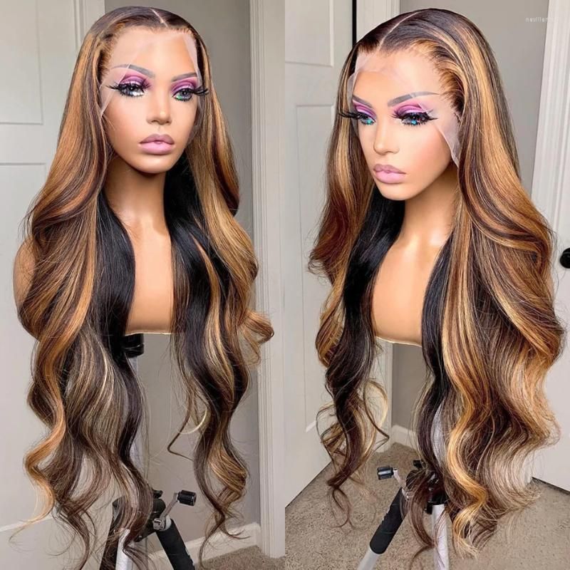 Highlight Human Wig Ombre Lace Front 30 Inch Brazilian Hair Wigs For Black  Women Honey Blonde