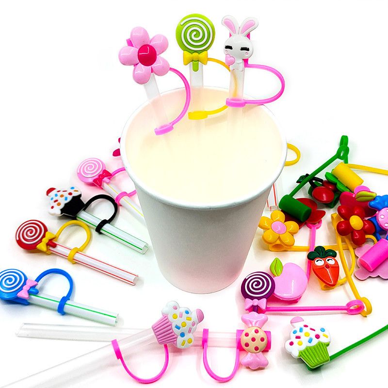 6 Pcs Straw Covers Cap Silicone Straw Tips Covers Reusable Drinking Straw Toppers Cute Dust-proof Straw Plug for 6-8 mm Straws Outdoor Home Kitchen