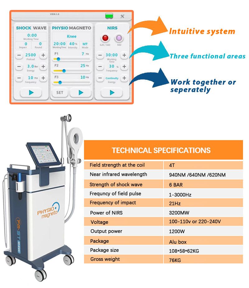 4 Teslas Physio Magneto Pulsed Shockwave Therapy Device For Muscle Bone Joint Regeneration