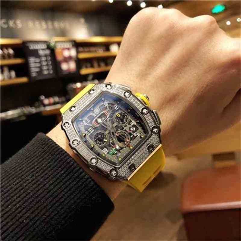 silver case yellow strap