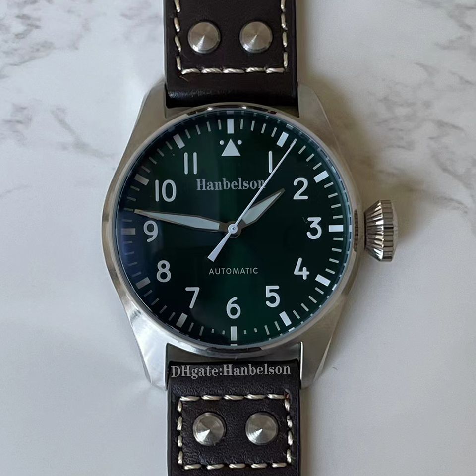 Green dial brown leather strap